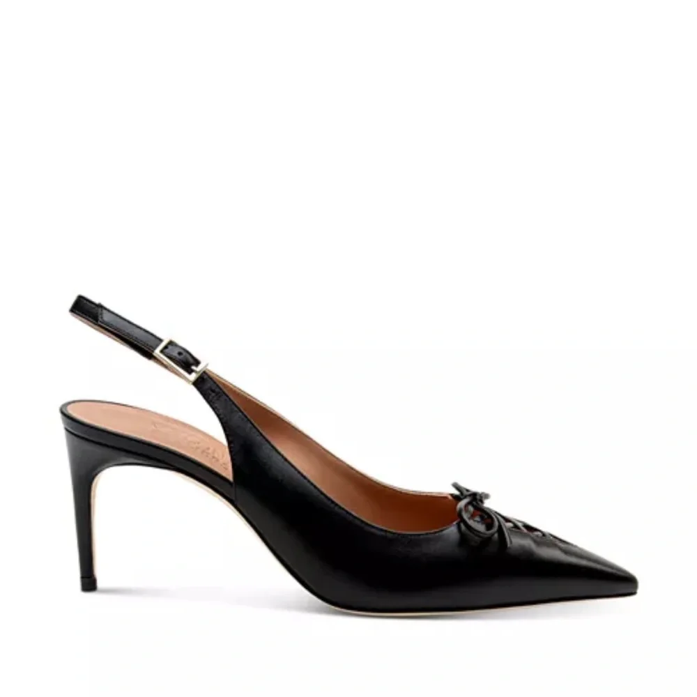 Malone Souliers Trudie Slingback Pumps Black Nappa Laced Pointed Toe EU 38 NWT
